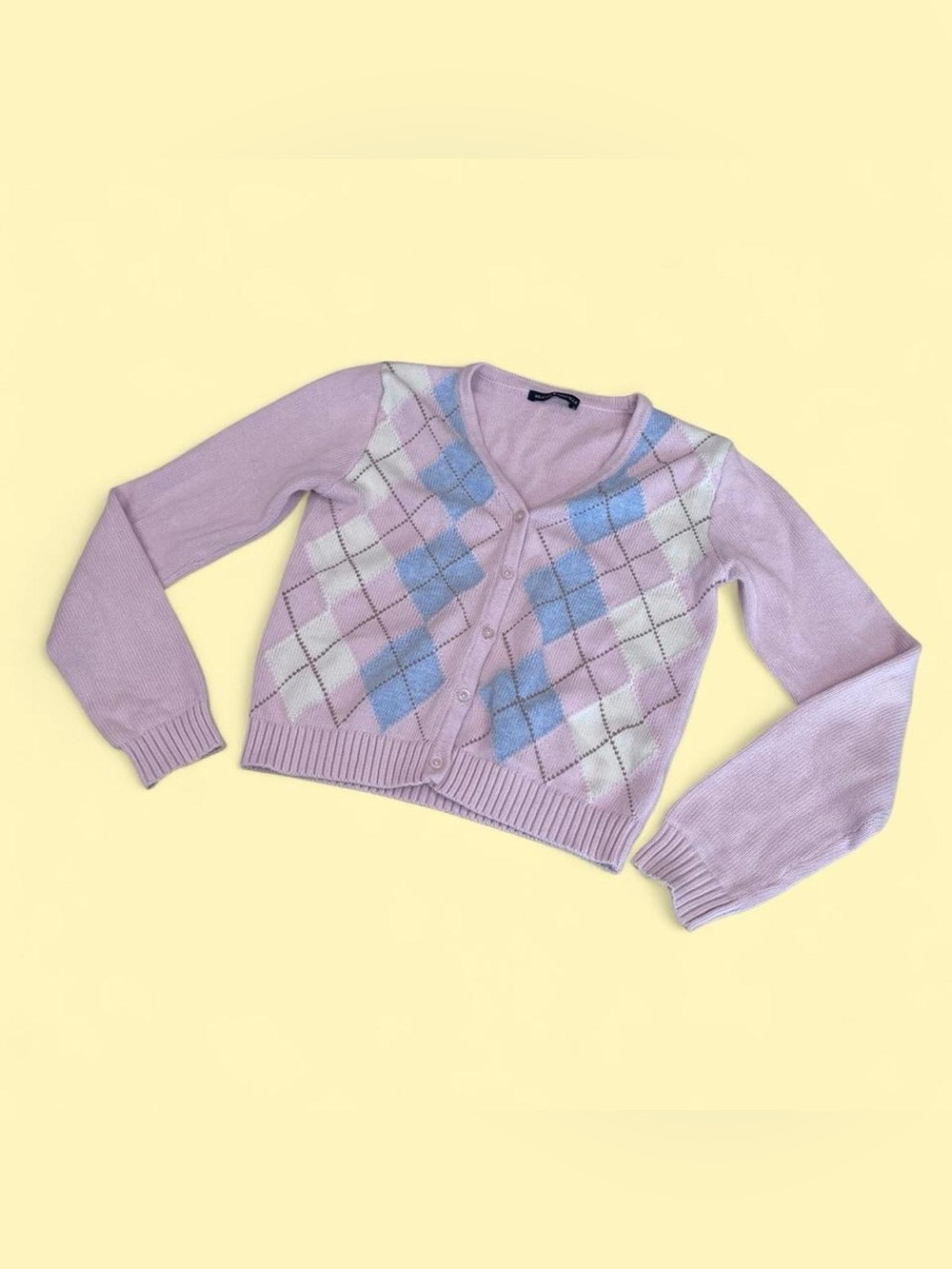 Brandy Melville pink, blue, and white argyle cardigan. XXS/XS